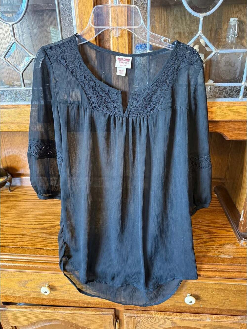 Mossimo Supply Co. Sheer Lace-Trim Blouse, Size XS